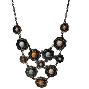 Vintage Antique Style Multi Stone Floral Statement Bib Necklace Retro Fashion